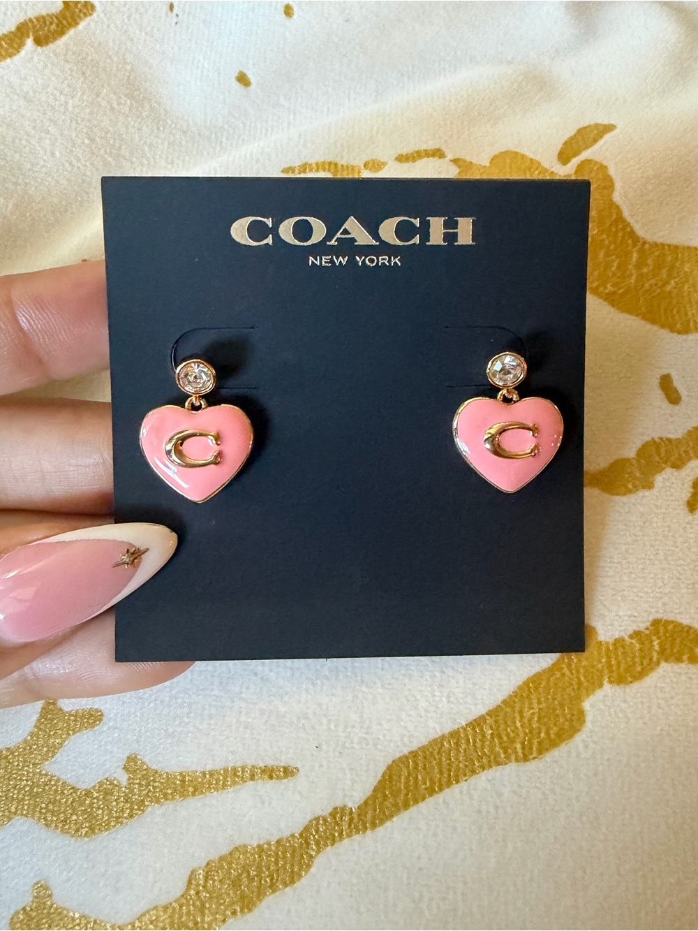 Coach Signature C Pink Heart Crystal Earrings